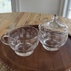 Vintage Etched Glass Sugar Bowl and Creamer Set Princess House Heritage
